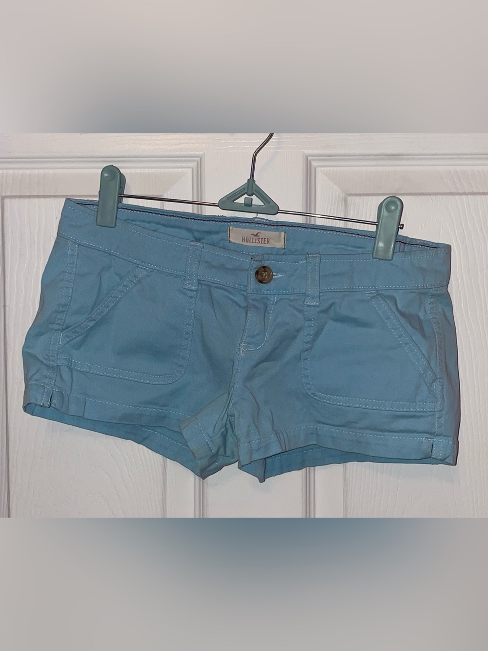 Vintage Y2K Hollister Light Blue Chino Low Rise Micro Mini Shorts, S: 1 stretch
